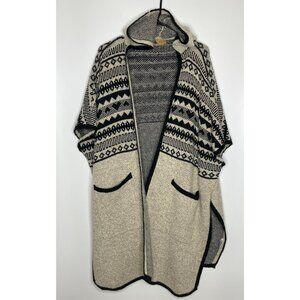 Katsumi Knit Aztec Print Poncho Longline Cardigan Cream Black Size Medium Hooded